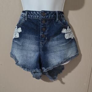 Mudd Dark Blue Jean Shorts with White Lace